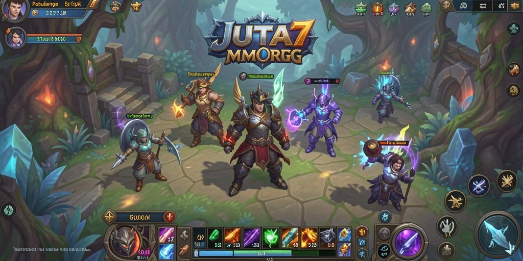 Tampilan gameplay JUTA7 yang menampilkan pertarungan seru di dunia fantastis.