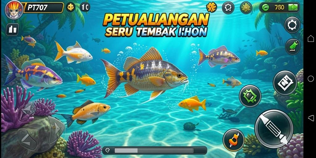 Tampilan gameplay PT707 dengan aksi Tembak Ikan yang seru.