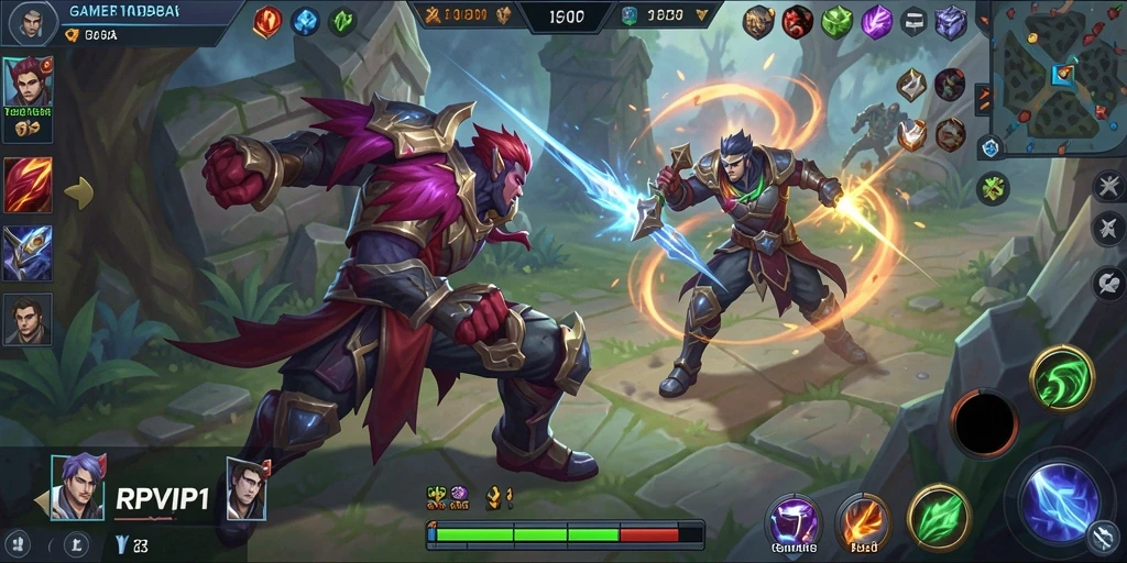 Tangkapan layar gameplay RPVIP1 yang menunjukkan pertempuran seru di arena MOBA.